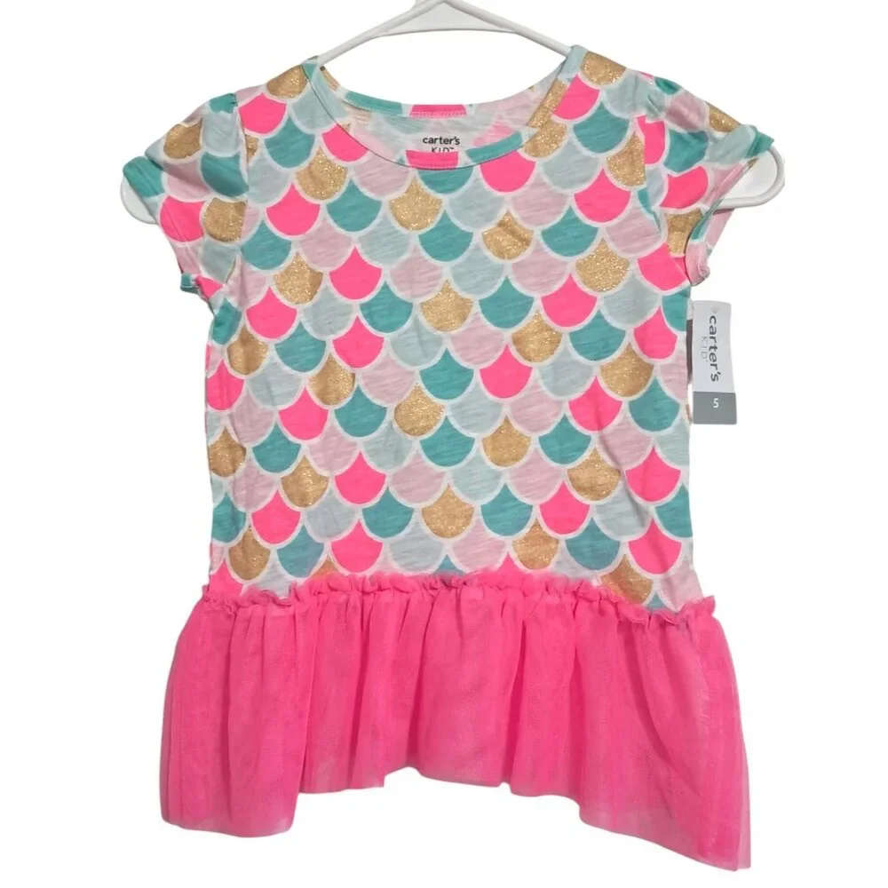 Carters Kid Mermaid Scales Print Tunic Top & 2 Pair Leggings Outfit Set Girls 5‎ - Picture 2 of 16